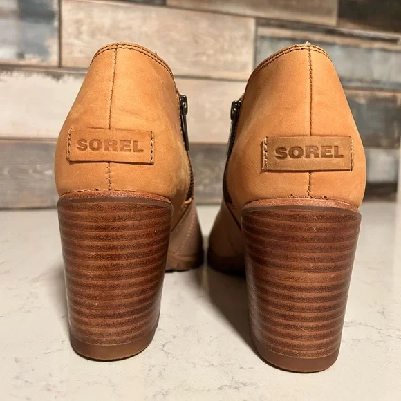 Sorel Nadia Leather Peep Toe Block Heel Ankle Bootie Sandals - Picture 4 of 13